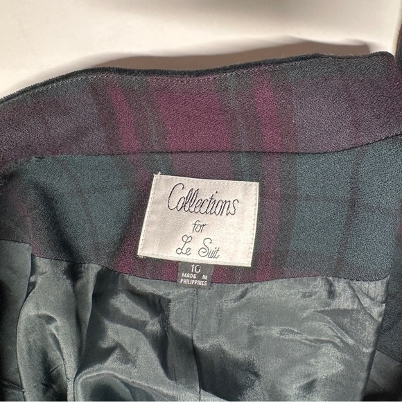 Vintage Le Suit Purple Green Plaid Suit Blazer Velvet Collar Buttons Academia 10 - Picture 7 of 10